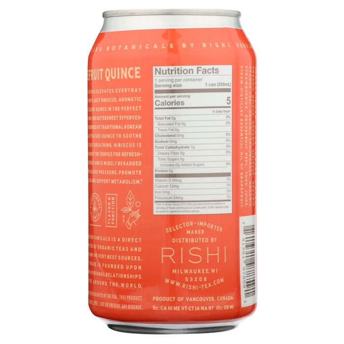 Rishi - Sparkling Water Grapefruit Quince , 12oz - back