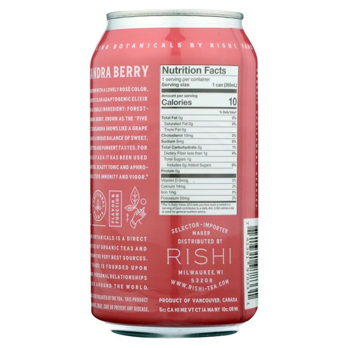 Rishi - Sparkling Water Schisandra Berry , 12oz - back