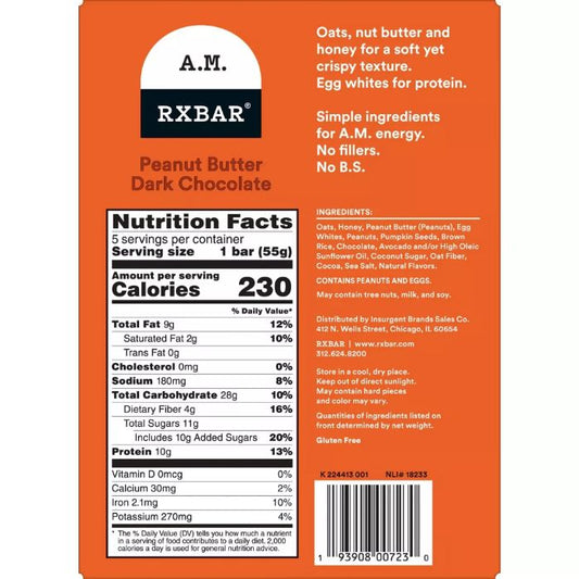 Rxbar - Peanut Butter Chocolate Bar, 5-Pack | Pack of 6