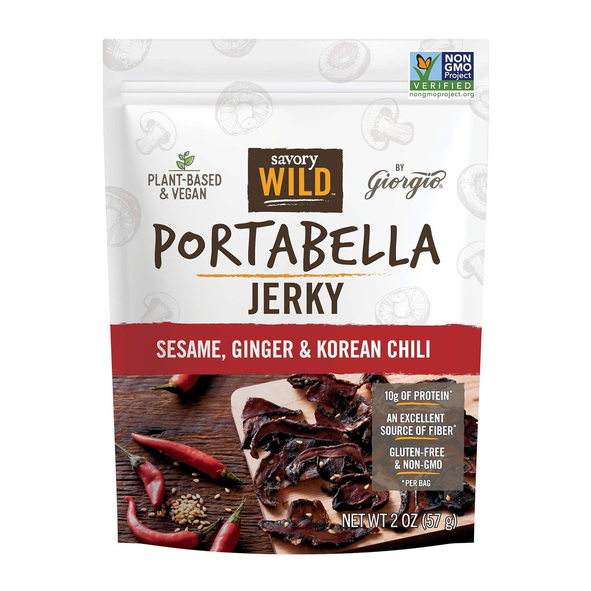 SAVORY WILD - Portabella Sesame Ginger Chile Jerky , 2 Oz | Pack of 12