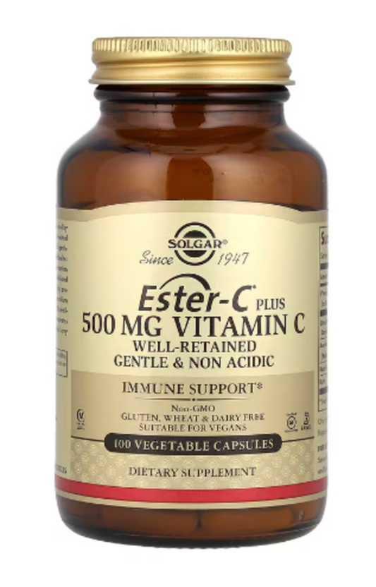 SOLGAR - Ester C Plus Vitamin C - Gentle & Non-Acidic - 500 MG, (100 Vegetarian Capsules)