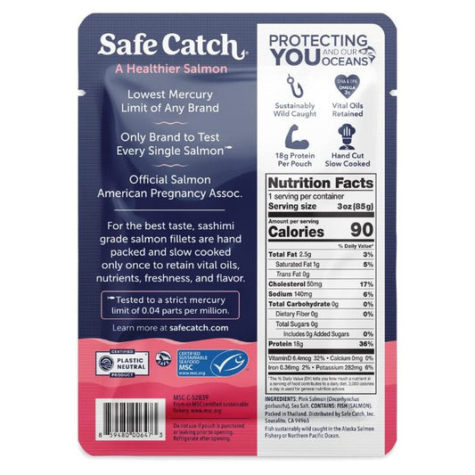 Safe Catch - Salmon Pink Single Serve Pouch, 3 Oz | Pack of 12