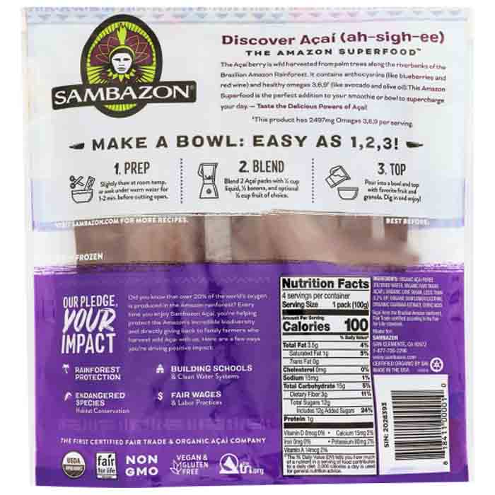 Sambazon - Smoothie Acai Original (4 pack), 14oz - Back