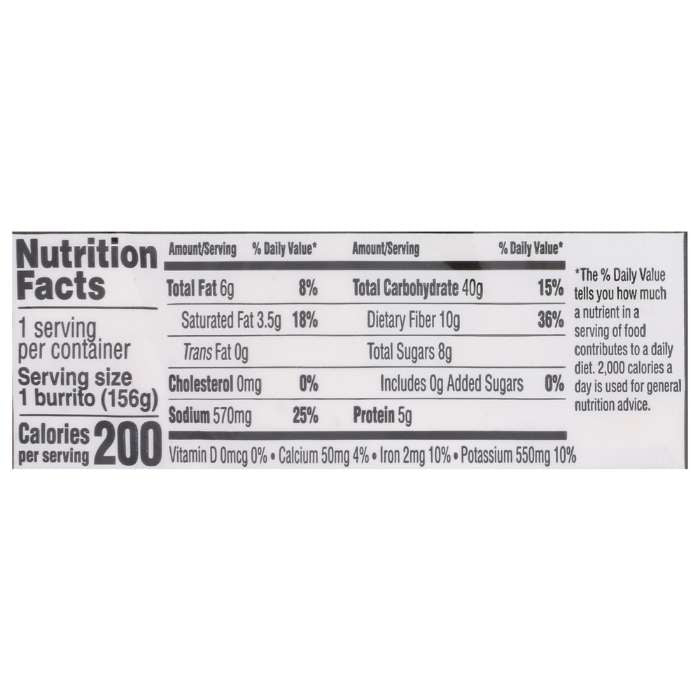 Sana - Grain-Free Traditional Burritos, 5.5oz - Nutrition facts 