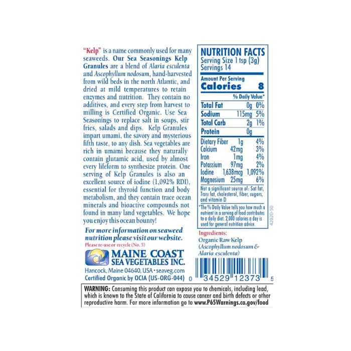 Sea Seasonings - Organic Kelp Granules, 1.5oz - Back