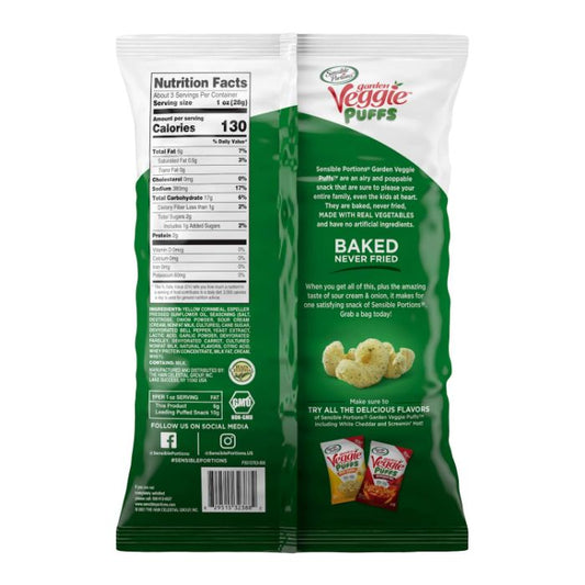 Sensible Portions - Puffs Garden Veggie Sour Cream & Onion, 3.75 oz | Pack of 6