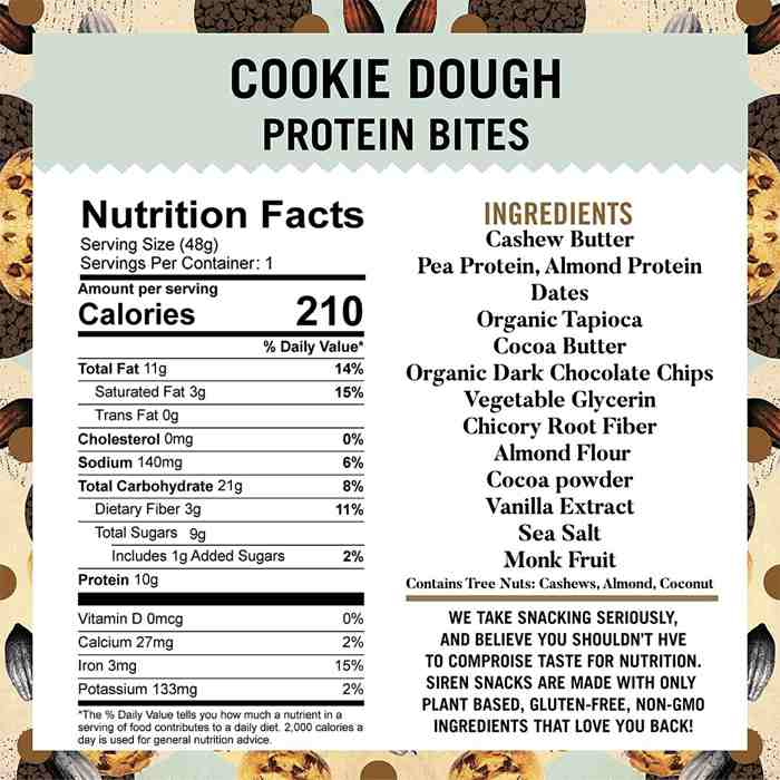 Siren - Chocolate Chip Cookie Dough Protein Bites , 1.7oz - back