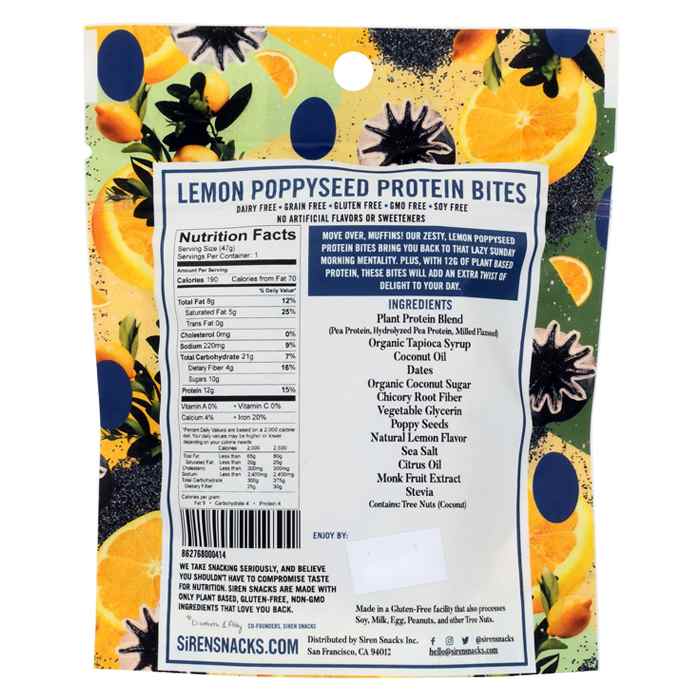 Siren - Lemon Poppyseed Protein Bites , 1.7oz - back