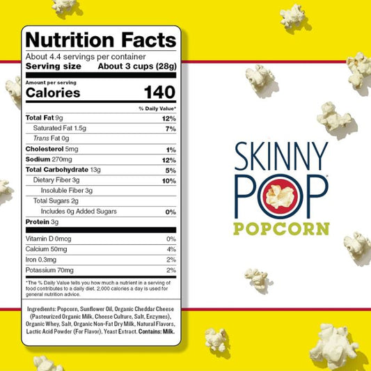 Skinny Pop Popcorn Aged Wht Cheddar 4.4 Oz - Pack Of 12