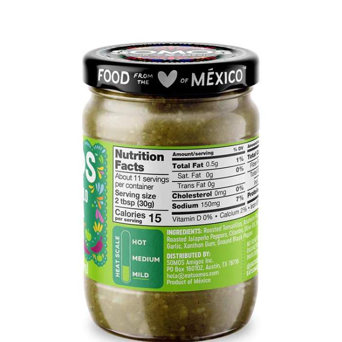 Somos - Mexican Roasted Tomatillo JalapeÃ±o (Mild) 12oz Salsas, 12oz - back