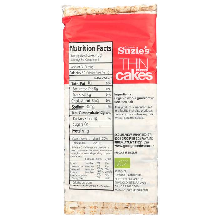 Suzies - Organic Thin Puffed Cakes - Brown Rice (Slightly Salted), 4.9oz - back