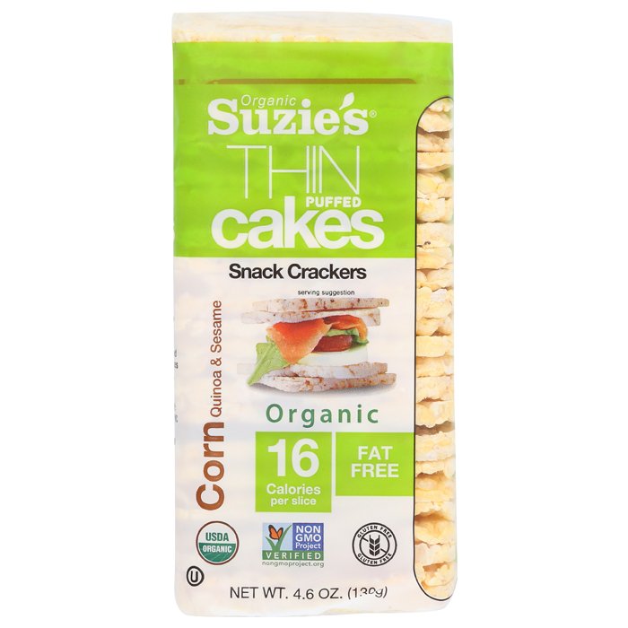 Suzies - Organic Thin Puffed Cakes - Corn, Quinoa & Sesame, 4.9oz 