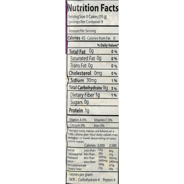 Suzies - Organic Thin Puffed Cakes - Multigrain, 4.9oz - Nutrition