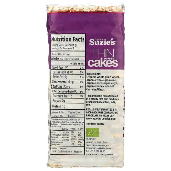 Suzies - Organic Thin Puffed Cakes - Multigrain, 4.9oz - back