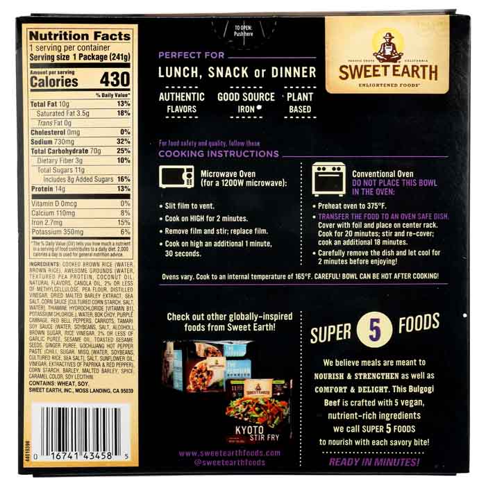 Sweet Earth - Awesome Beefless Bulgogi, 8.5oz - back