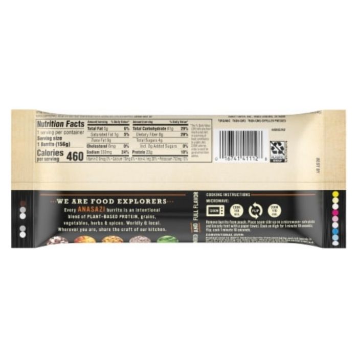 Sweet Earth - The Anasazi Burrito, 5.5oz - nutrition facts