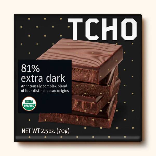 TCHO 81% Extra Dark Chocolate 2.5 Oz Bar
 | Pack of 12 - PlantX US