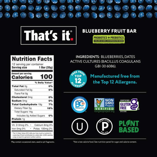 Thats It - Bar Fruit Blueberry Probiotics 1.2 Oz - Pack Of 12