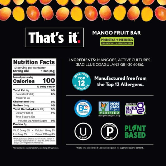 Thats It - Bar Fruit Mango Probitcs 1.2 Oz - Pack Of 12