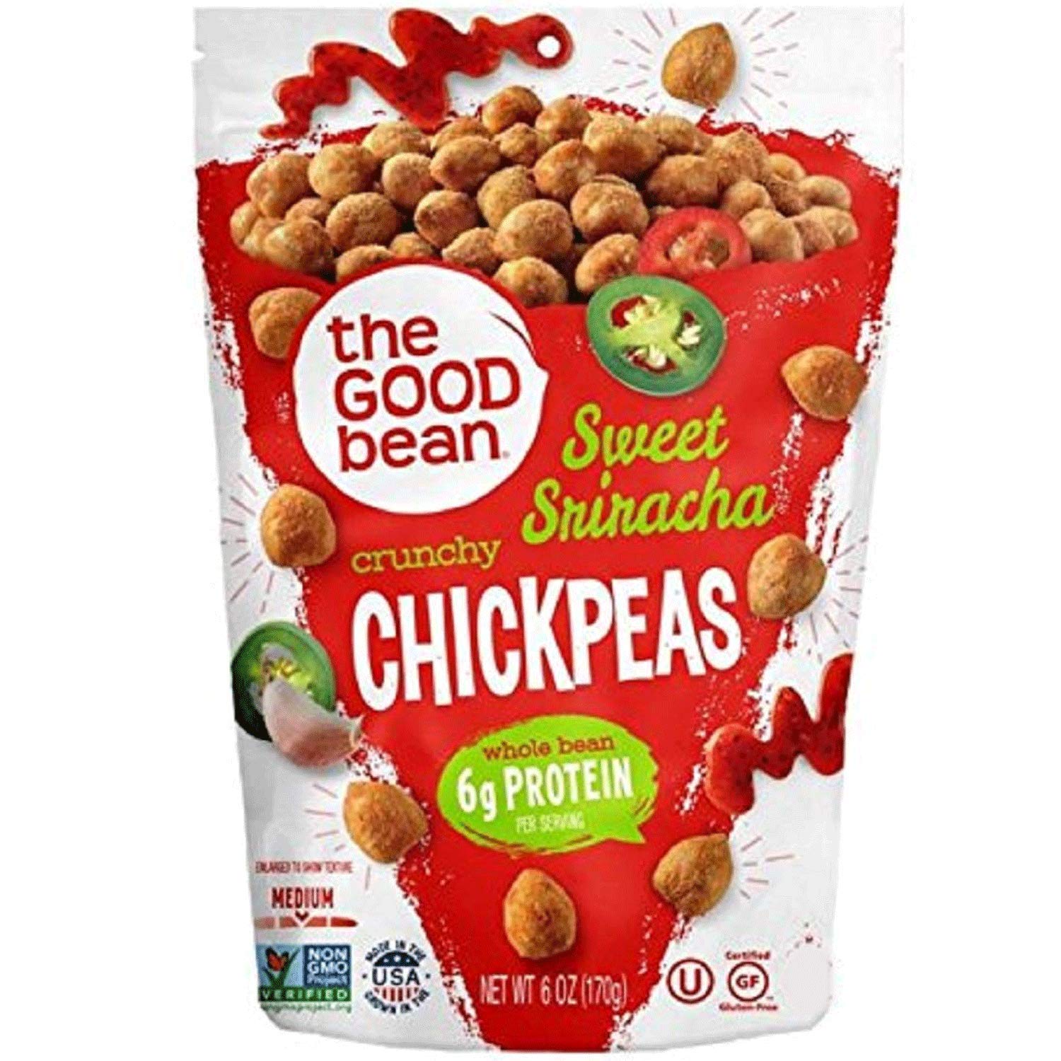 The Good Bean Crunchy Chickpeas Snacks, Sweet Sriracha , 6 Ounce

 | Pack of 6 - PlantX US