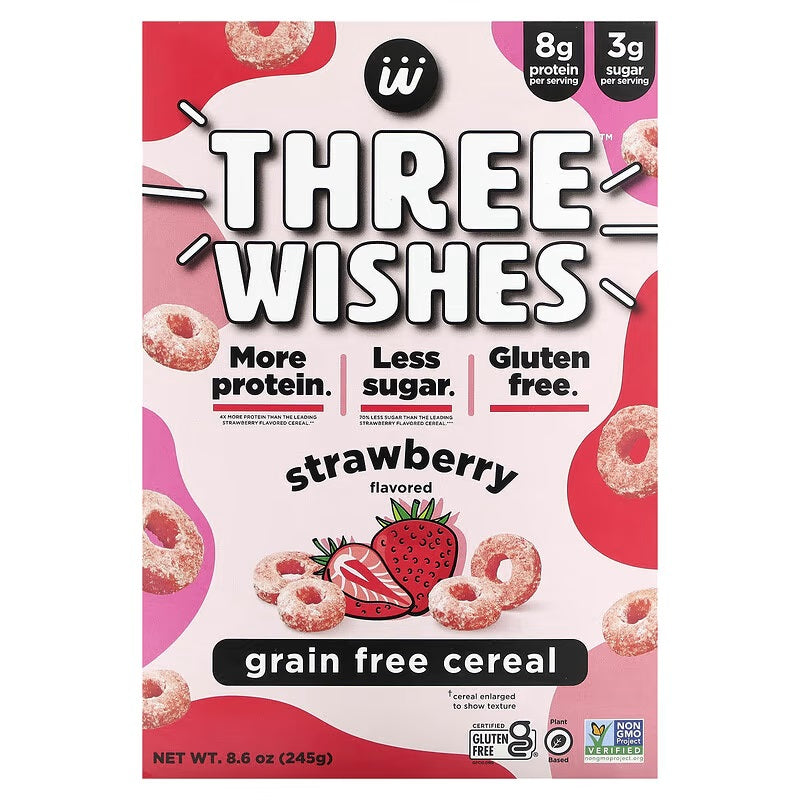 Three Wishes - Grain Free Cereal, Strawberry 8.6 OZ - Pack of 6