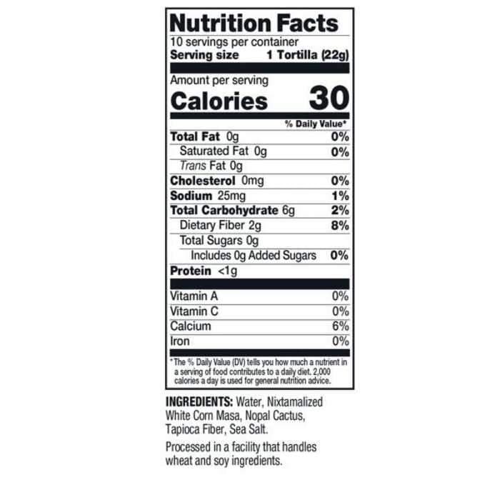 Tia Lupita - Cactus Tortillas, 7.76oz- Nutrition Facts