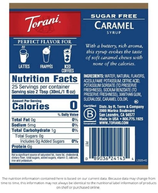 Torani Syrup Sf Caramel 25.4 Fo - Pack Of 6