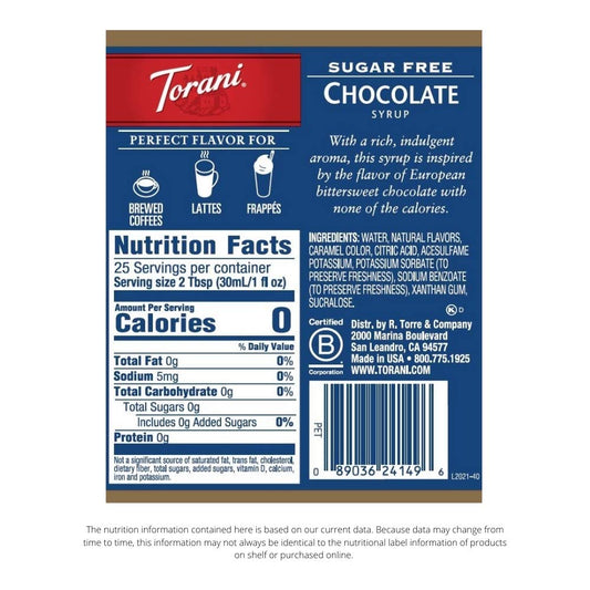 Torani Syrup Sf Chocoloate 25.4 Fo - Pack Of 6