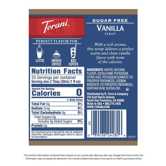 Torani Syrup Sf Vanilla 25.4 Fo - Pack Of 6