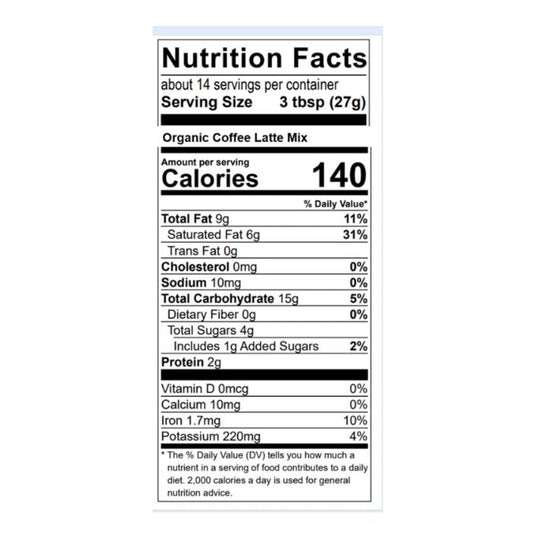 Tusol - Organic Coffee and Lion's Mane Latte, 13.3oz - nutrition facts