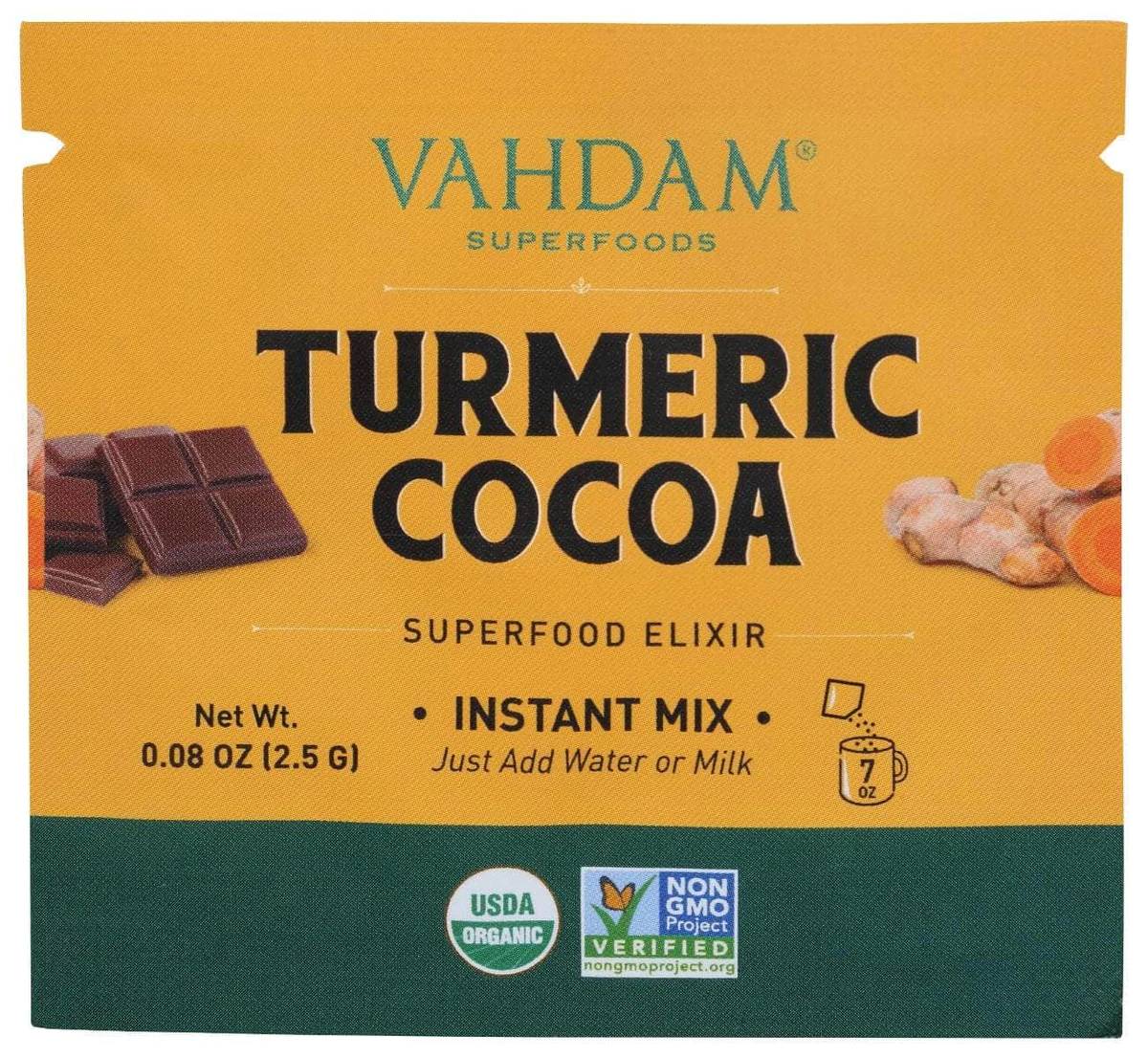 VAHDAM: Turmeric + Cocoa Instant Elixir Mix, 0.88oz
 | Pack of 6 - PlantX US