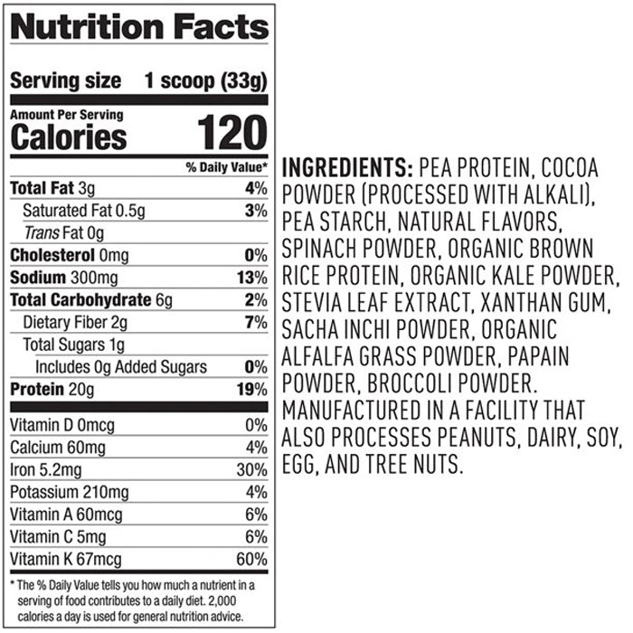 Vega - Plant Protein & Greens Drink Mix - Chocolate, 18.4oz - back