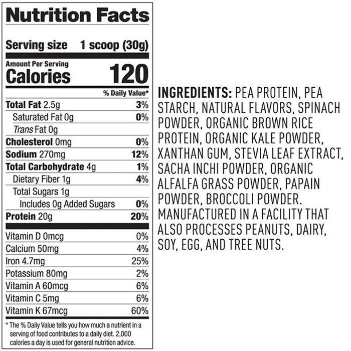 Vega - Plant Protein & Greens Drink Mix - Vanilla, 18.4oz - back