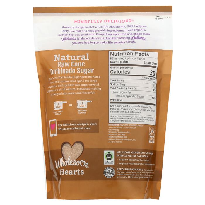 Wholesome - Natural Raw Cane Turbinado Sugar, 24oz - back