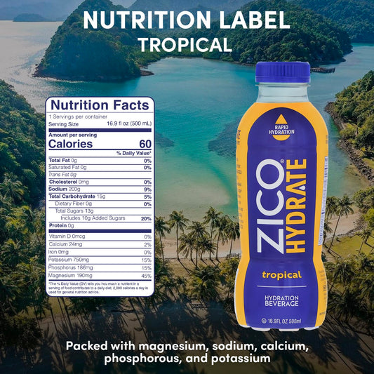 Zico Water Hydrate Tropical 16.9 Fo - Pack Of 12 - back