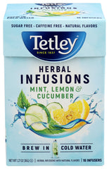 Tetley - Herbal Infusions Mint, Lemon & Cucumber Tea, 16 Bag | Pack of 3