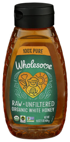 Wholesome - Organic Raw Unfiltered White Honey, 16 oz  | Pack of 6