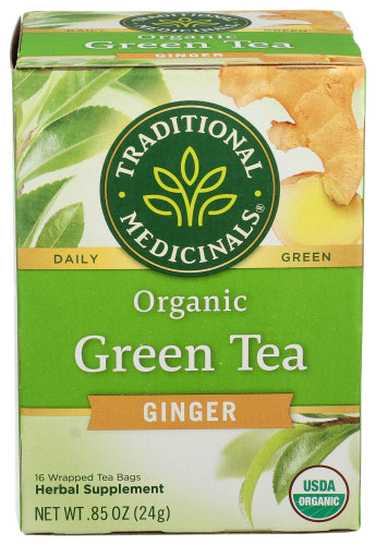 Traditional Medicinals - Organic Green Tea Ginger, 16 tea bags | Pack of 6