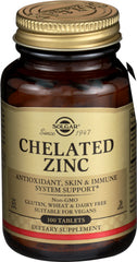 SOLGAR - Chelated Zinc, (100 Tablets)