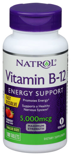 Natrol - Vitamin B-12 Maximum Strength Fast Dissolve Energy Support Tablets - Strawberry, 100ct