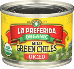 La Preferida - Organic Diced Green Chiles Mild, 4 Oz | Pack of 12