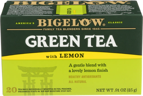 Bigelow - Green Tea Bags with Lemon 20 Bag, 0.91 Oz | Pack of 6