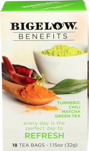 Bigelow - Benefits Turmeric Chili Matcha Green Tea Bags, 1.15 Oz | Pack of 6