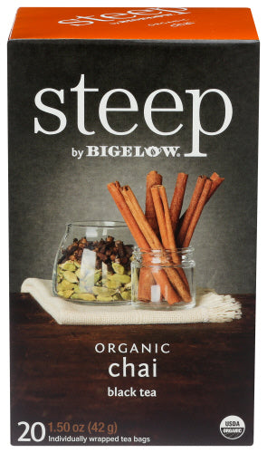 Bigelow - Steep Organic Chai Black Tea Caffeinated 20 Pc, 1.5 Oz | Pack of 6