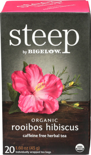 Bigelow - Tea Steep Organic Herbal Tea Caffeine Free Rooibos Hibiscus ,20 Tea Bags | Pack of 6