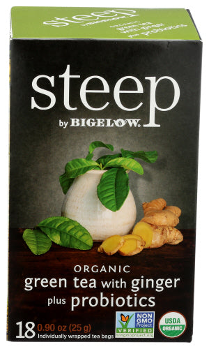 Bigelow - Steep Organic Green Tea with Ginger Plus Probiotics, 0.90 oz | Pack of 6