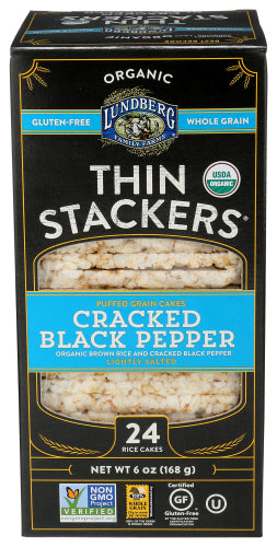 Lundberg Organic - Thin Stackers Cracked Black Pepper, 6 Oz | Pack of 6