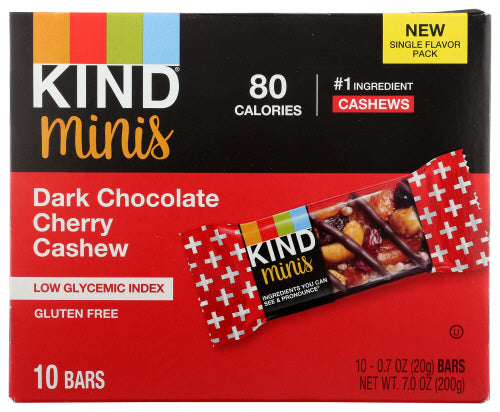 Kind - Minis Dark Chocolate Cherry Cashew 10 Bars, 7 Oz | Pack of 8