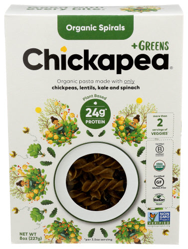 Chickapea - Greens Organic Spirals Pasta, 8oz - Pack of 6