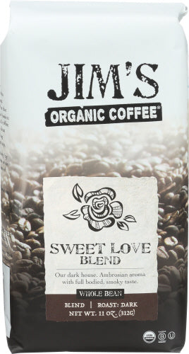 Jim's Organic Coffee - Whole Bean Sweet Love Blend, 11 Oz | Pack of 6